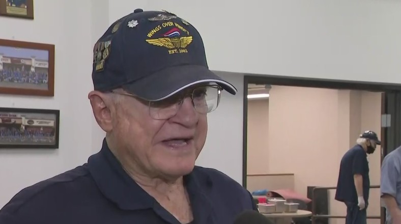 Lt. Col. Ed Reynolds speaks to KTLA in West Hills, where he and several other U.S. veterans came together for an emotional reunion on May 31, 2021, Memorial Day. (KTLA)