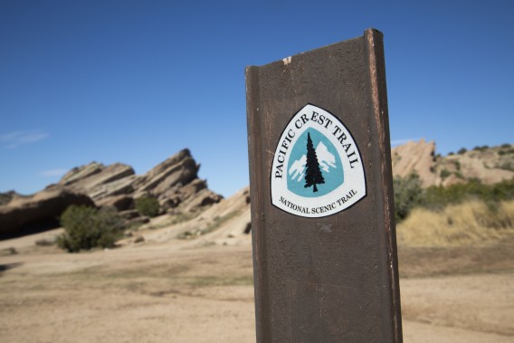 A Pacific Crest Trail sign is seen in an undated photo. (Myung J. Chun / Los Angeles Times)