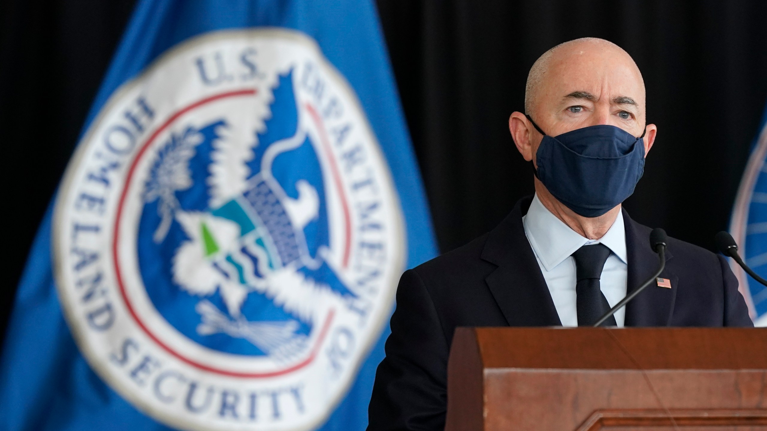 Secretary of Homeland Security Alejandro Mayorkas speaks about aviation security ahead of the summer travel season during a news conference at Ronald Reagan Washington National Airport, Tuesday, May 25, 2021, in Arlington, Va. (AP Photo/Patrick Semansky)