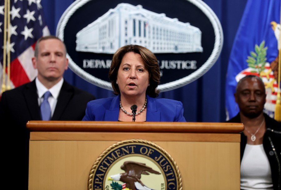 Deputy Attorney General Lisa Monaco announces the recovery of millions of dollars worth of cryptocurrency from the Colonial Pipeline Co. ransomware attacks as she speaks during a news conference with FBI Deputy Director Paul Abbate and acting U.S. Attorney for the Northern District of California Stephanie Hinds at the Justice Department in Washington, Monday, June 7, 2021. (Jonathan Ernst/Pool via AP)