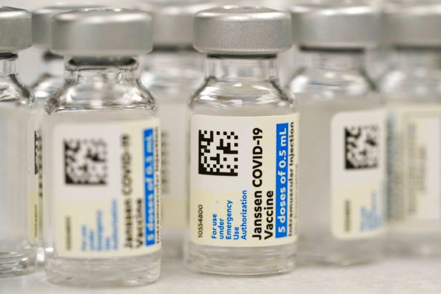 This Saturday, March 6, 2021 file photo shows vials of Johnson & Johnson COVID-19 vaccine at a pharmacy in Denver. (AP Photo/David Zalubowski, File)