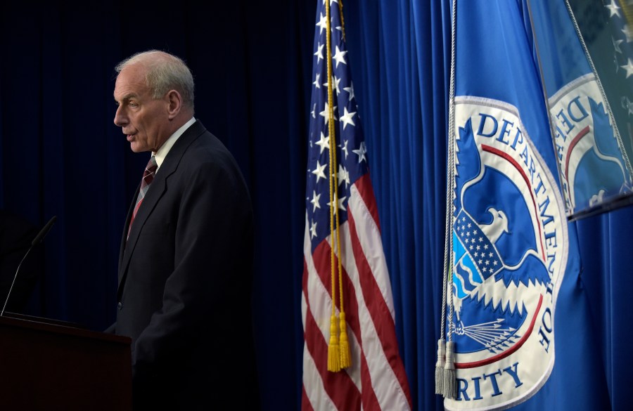 In this April 26, 2017, file photo, then-Homeland Security Secretary John Kelly announces the opening of the new Victims of Immigration Crime Engagement (VOICE) office during a news conference at Immigration and Customs Enforcement (ICE) in Washington. The Biden administration said Friday, June 11, 2021, that it dismantled the Trump-era office to assist victims of crimes committed by immigrants, a move laden with symbolism to reject a link between immigrants and crime. Former President Donald Trump created the office, known by its acronym VOICE, by executive order during his first week in office in January 2017. (AP Photo/Susan Walsh, File)