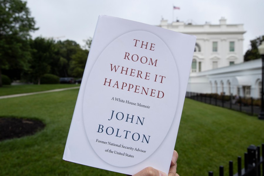 This June 18, 2020, file photo shows a copy of "The Room Where It Happened" by former national security adviser John Bolton. (Alex Brandon/Associated Press)