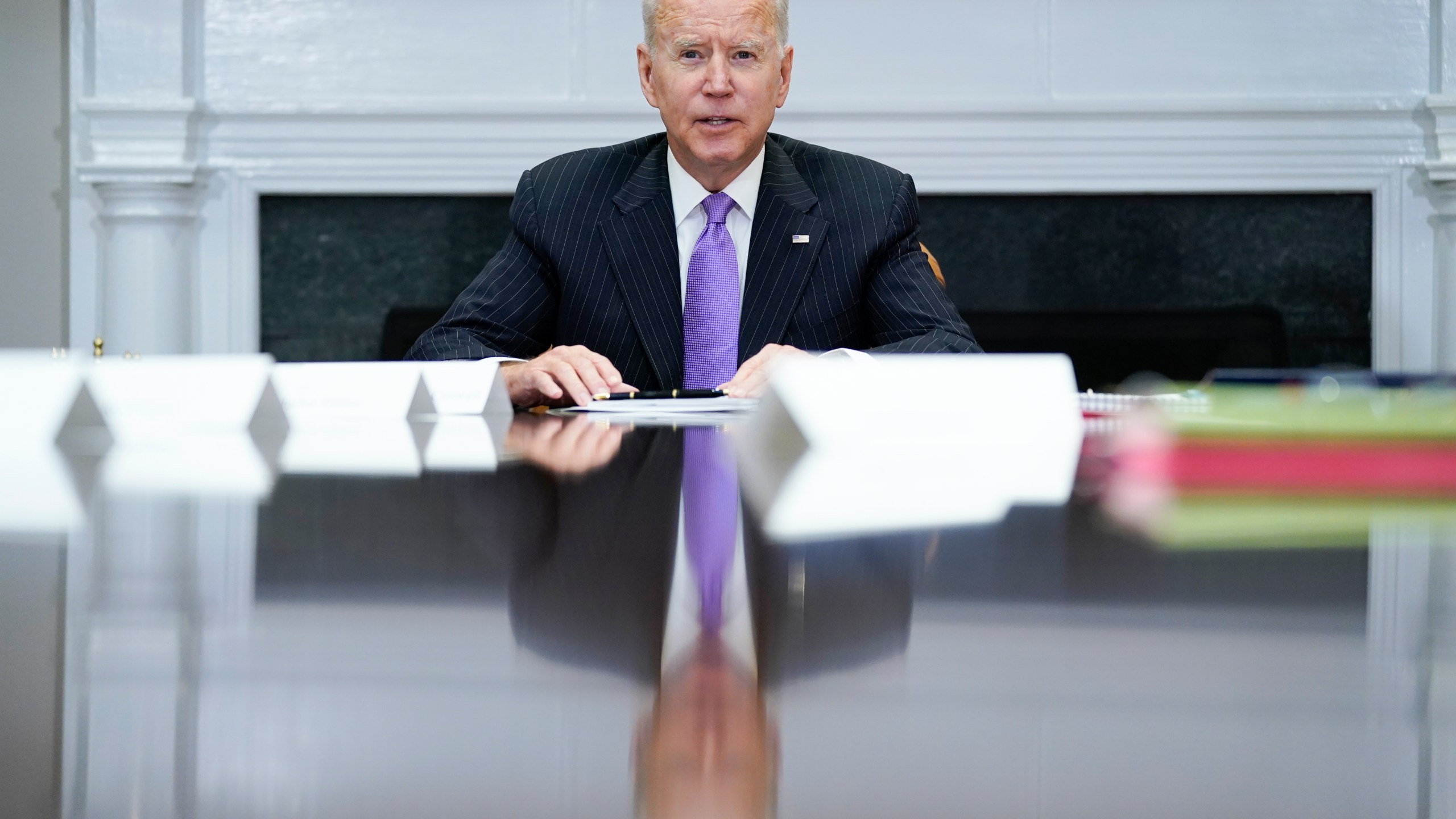 President Joe Biden speaks during a meeting with FEMA Administrator Deanne Criswell and Homeland Security Adviser and Deputy National Security Adviser Elizabeth Sherwood-Randall, in the Roosevelt Room of the White House, Tuesday, June 22, 2021, in Washington. (AP Photo/Evan Vucci)