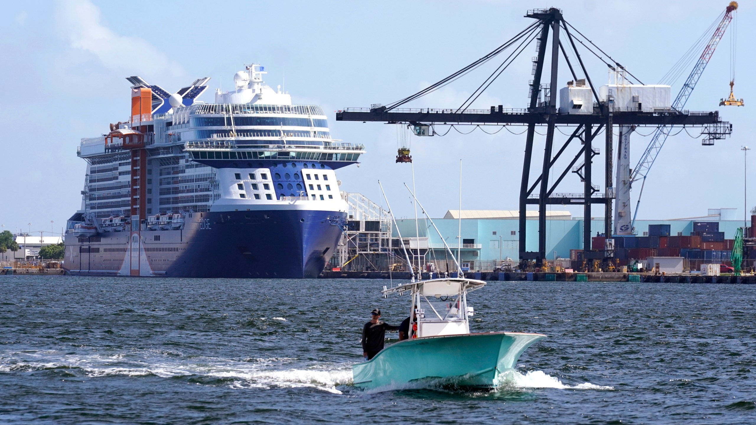 The Celebrity Edge cruise ship is docked at Port Everglades, Tuesday, June 22, 2021, in Fort Lauderdale, Fla. The Celebrity Edge is set to sail on Saturday from Fort Lauderdale. It will be the first cruise ship to leave a U.S. port with ticketed passengers since the onset of the pandemic, which halted sailing. (AP Photo/Lynne Sladky)