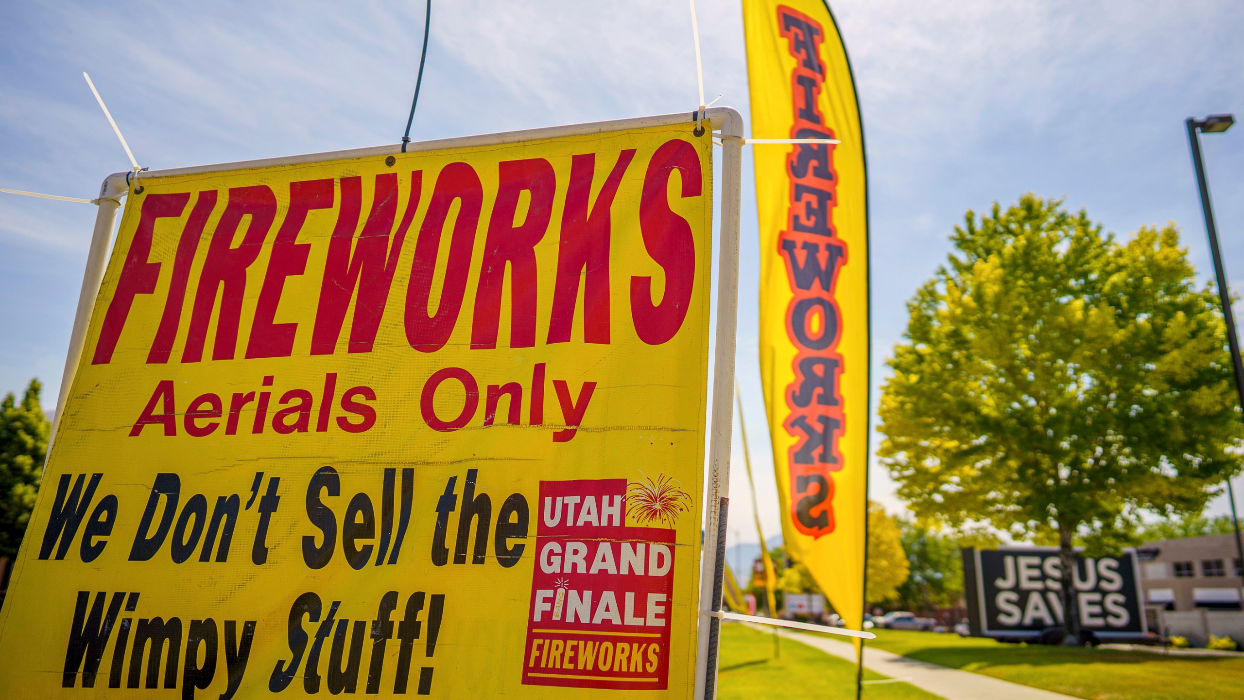 A sign advertising fireworks is shown on Wednesday, June 23, 2021, in American Fork, Utah. (Trent Nelson/The Salt Lake Tribune via AP)