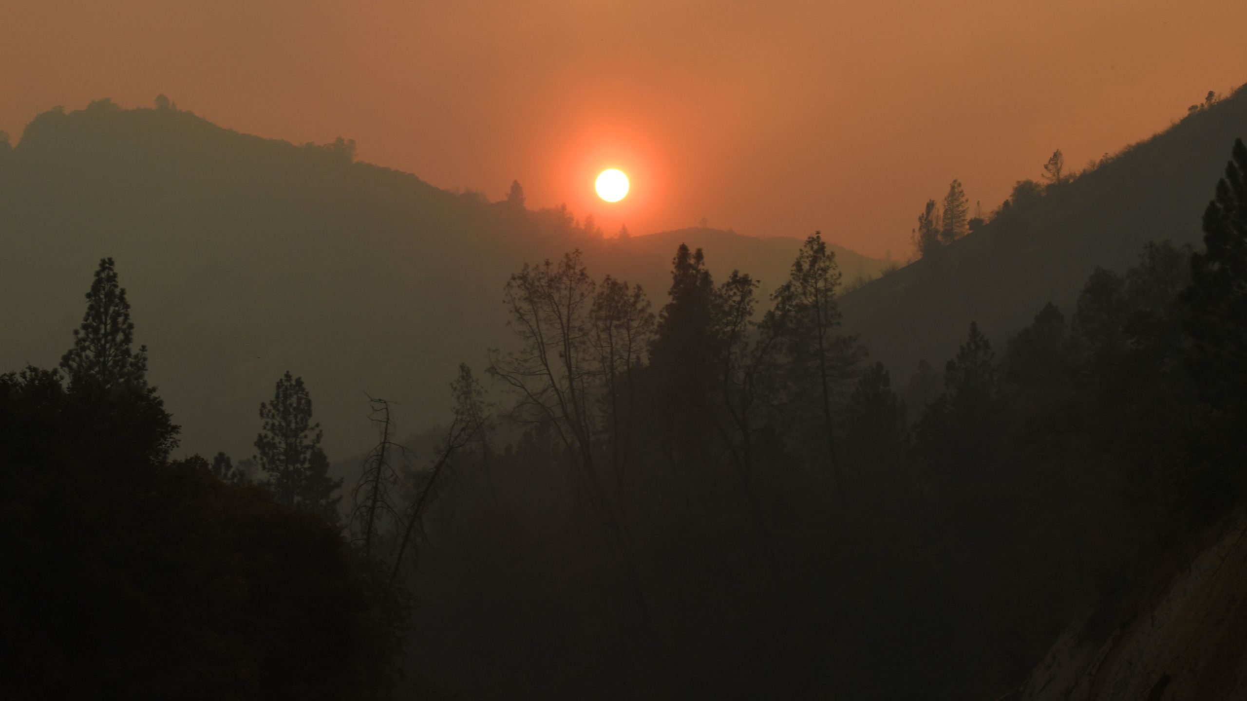 The sun sets over an area partially burnt by the Carr fire as it spreads towards the town of Lewiston near Redding, California, on Auigust 2, 2018. (Mark Ralston/AFP via Getty Images)