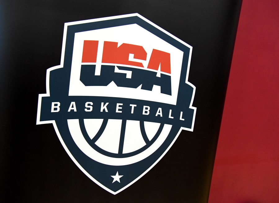 A USA Basketball logo is displayed at a practice session at the 2019 USA Basketball Men's National Team World Cup minicamp at the Mendenhall Center at UNLV on August 5, 2019, in Las Vegas, Nevada. (Ethan Miller/Getty Images)