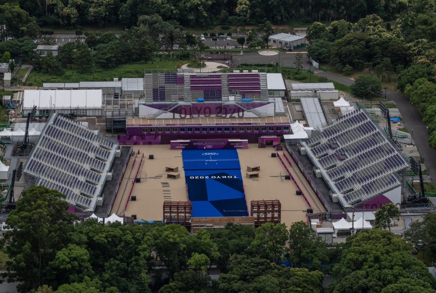 Yumenoshima Park Archery Field is pictured from a helicopter on June 26, 2021 in Tokyo, Japan. (Photo by Carl Court/Getty Images)