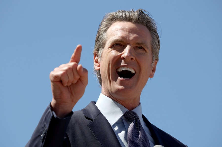 Gov. Gavin Newsom speaks during a news conference at San Francisco General Hospital on June 10, 2021 in San Francisco. Newsom and California Attorney General Rob Bonta announced that the state of California has filed an appeal to a recent decision by a U.S. District Judge Roger Benitez of San Diego to overturn California's three-decade-old ban on assault weapons stating that California's ban on assault weapons violates the constitutional right to bear arms. In his ruling, Benitez compared the popular AR-15 assault rifle to a Swiss Army knife. (Justin Sullivan/Getty Images)