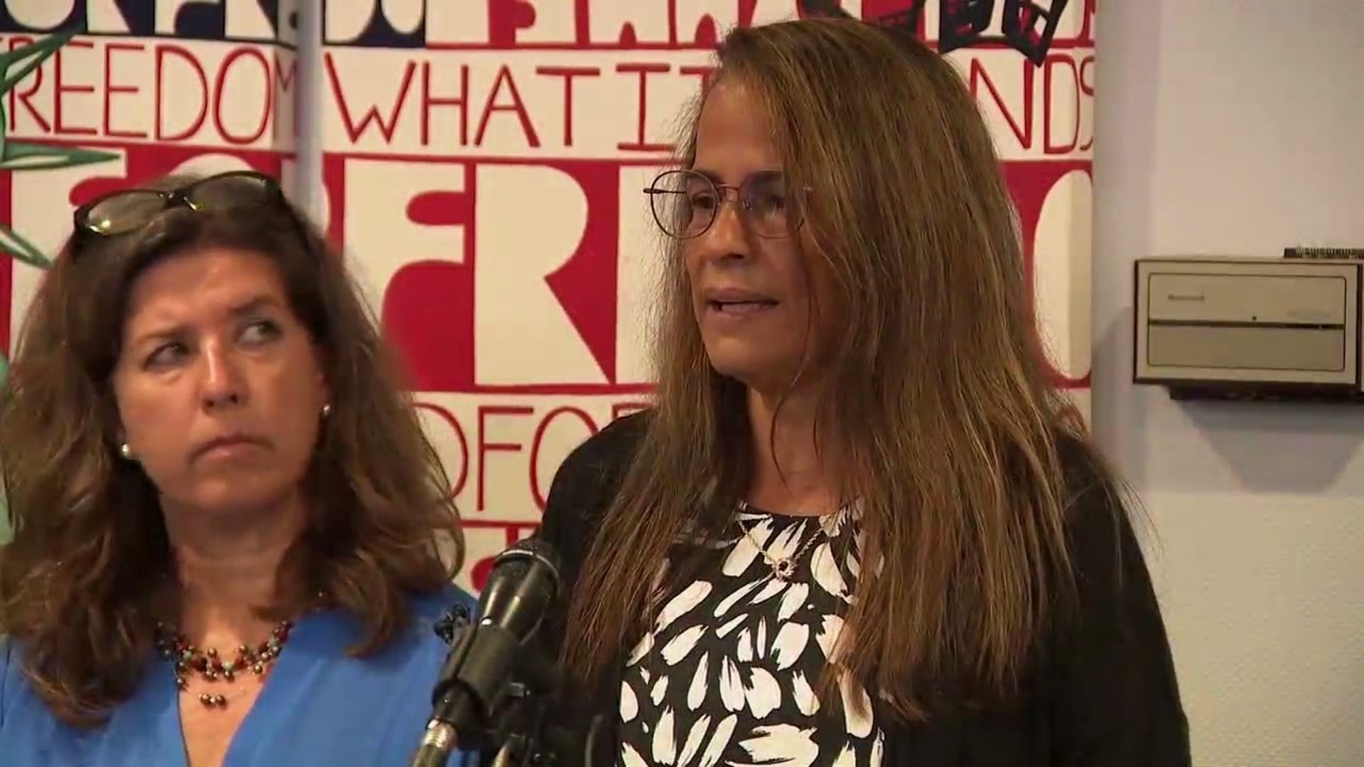 Janine Bouey, a former LAPD officer, speaks at a news conference at Alliance San Diego. (KSWB)