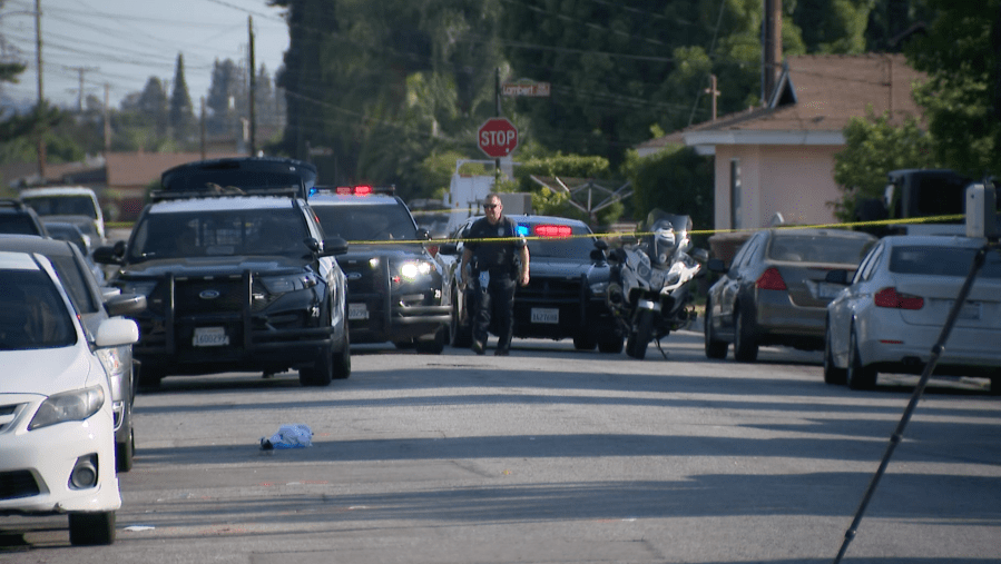 Authorities respond to investigate the scene of a hit-and-run crash that left a woman critically injured in El Monte on June 2, 2021. (KTLA)