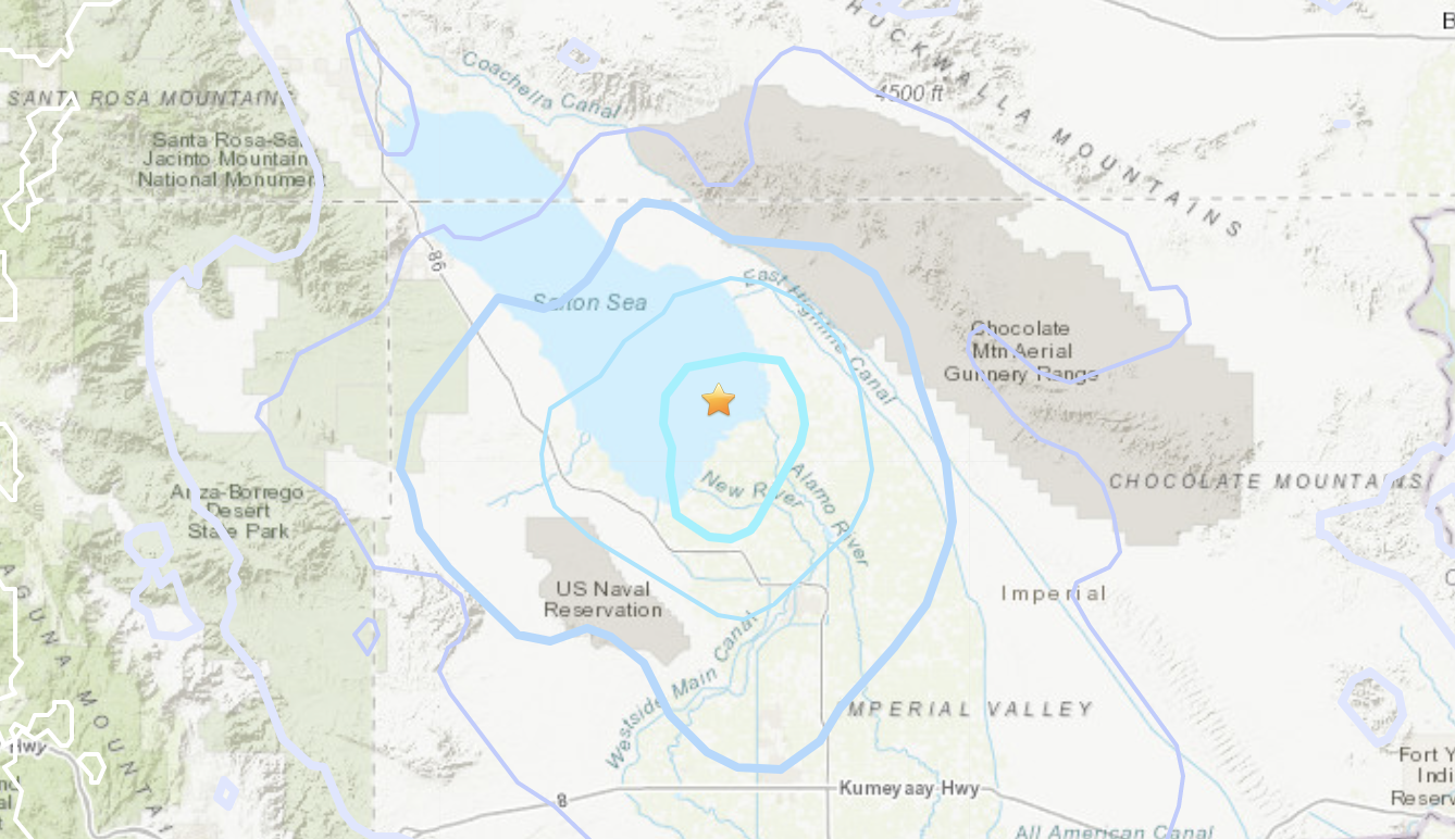 A magnitude 4.3 earthquake that rattled the Salton Sea area on June 11, 2021, is seen in a map provided by the U.S. Geological Survey.