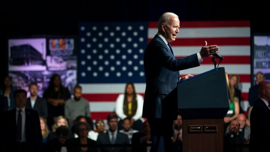 President Joe Biden speaks as he commemorates the 100th anniversary of the Tulsa race massacre, at the Greenwood Cultural Center, Tuesday, June 1, 2021, in Tulsa, Okla. (AP Photo/Evan Vucci)