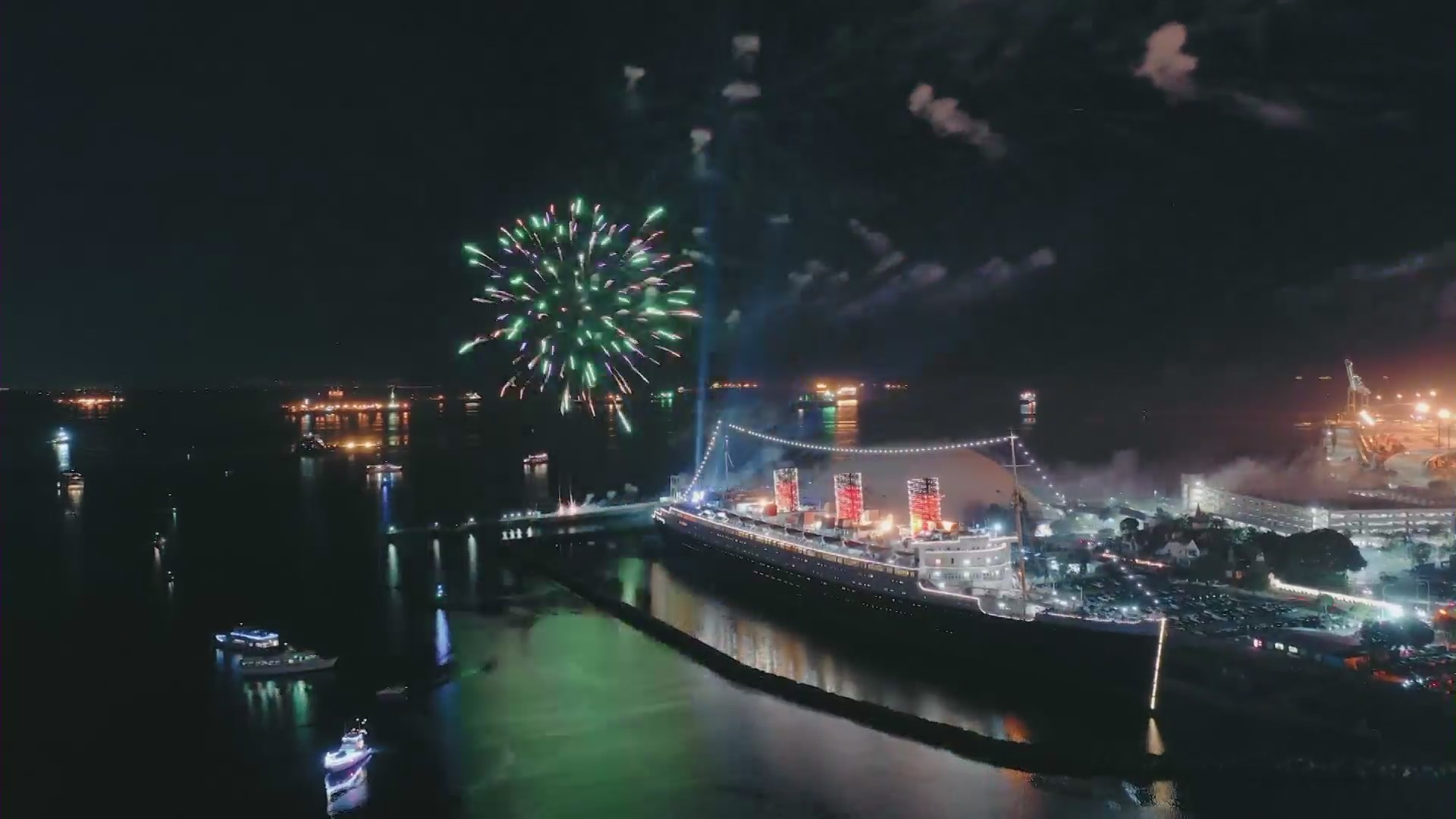 Undated photo of fireworks display from the Queen Mary in Long Beach.