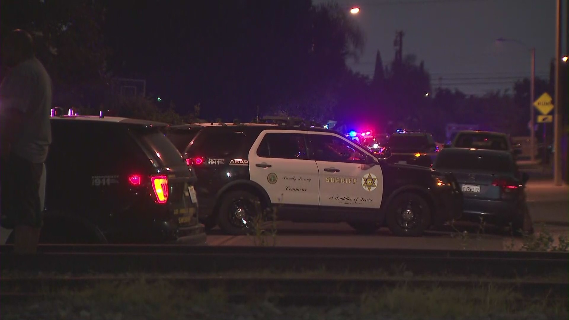 The scene of a fatal shooting in Maywood is seen June 1, 2021. (KTLA)