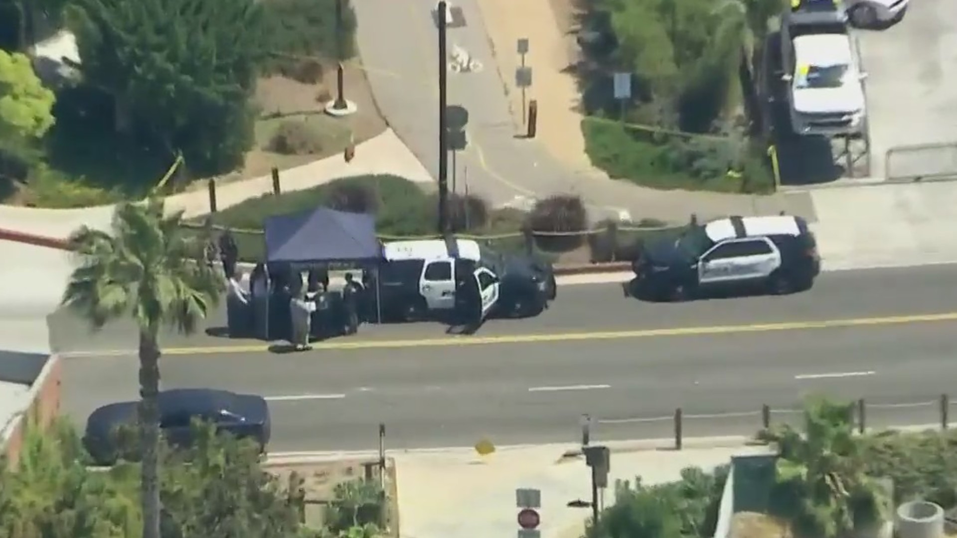 An investigation is underway into an officer-involved shooting that left someone dead in Whittier on June 4, 2021. (KTLA)