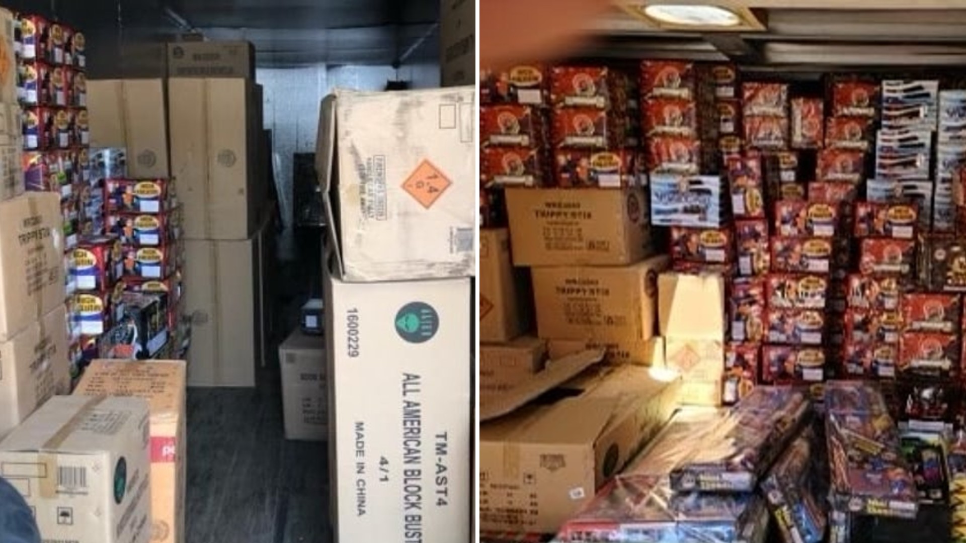 The Los Angeles Police Department shared photos on July 1, 2021, of illegal fireworks seized from a shipping container in downtown L.A.