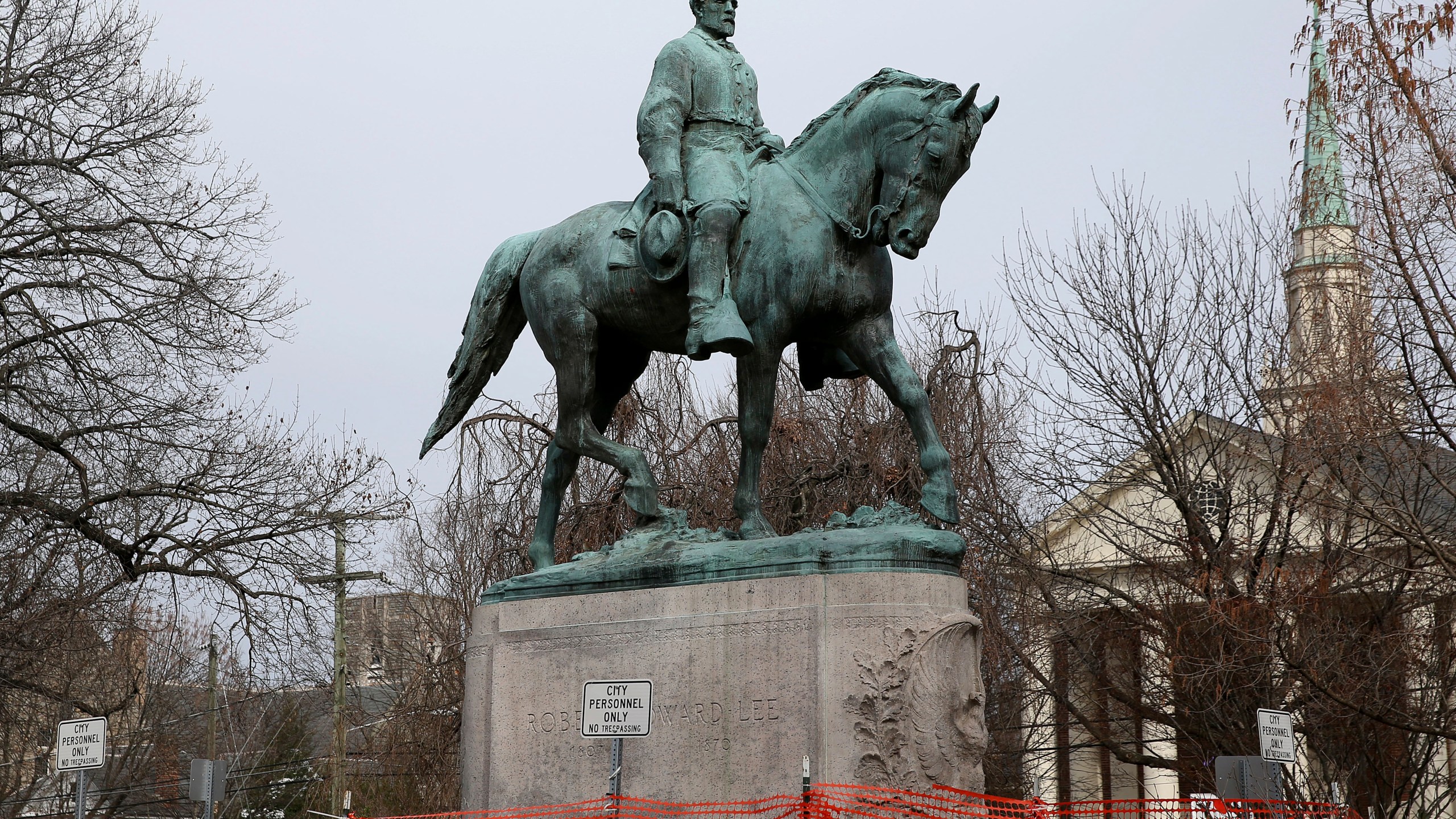 The statue of Robert E. Lee is seen uncovered in Emancipation Park in Charlottesville, Va., on Feb. 28, 2018. (Zack Wajsgras/The Daily Progress via Associated Press)