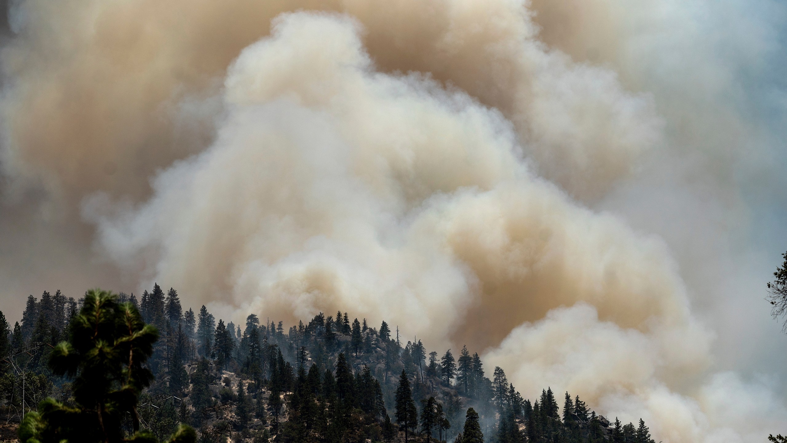 Smoke rises from the Dixie Fire burning along Highway 70 in Plumas National Forest, Calif., on Friday, July 16, 2021. (AP Photo/Noah Berger)