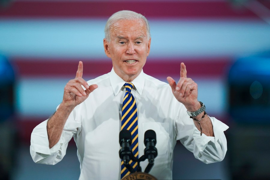 President Joe Biden speaks during a visit to the Lehigh Valley operations facility for Mack Trucks in Macungie, Pa., Wednesday, July 28, 2021. (AP Photo/Matt Rourke)