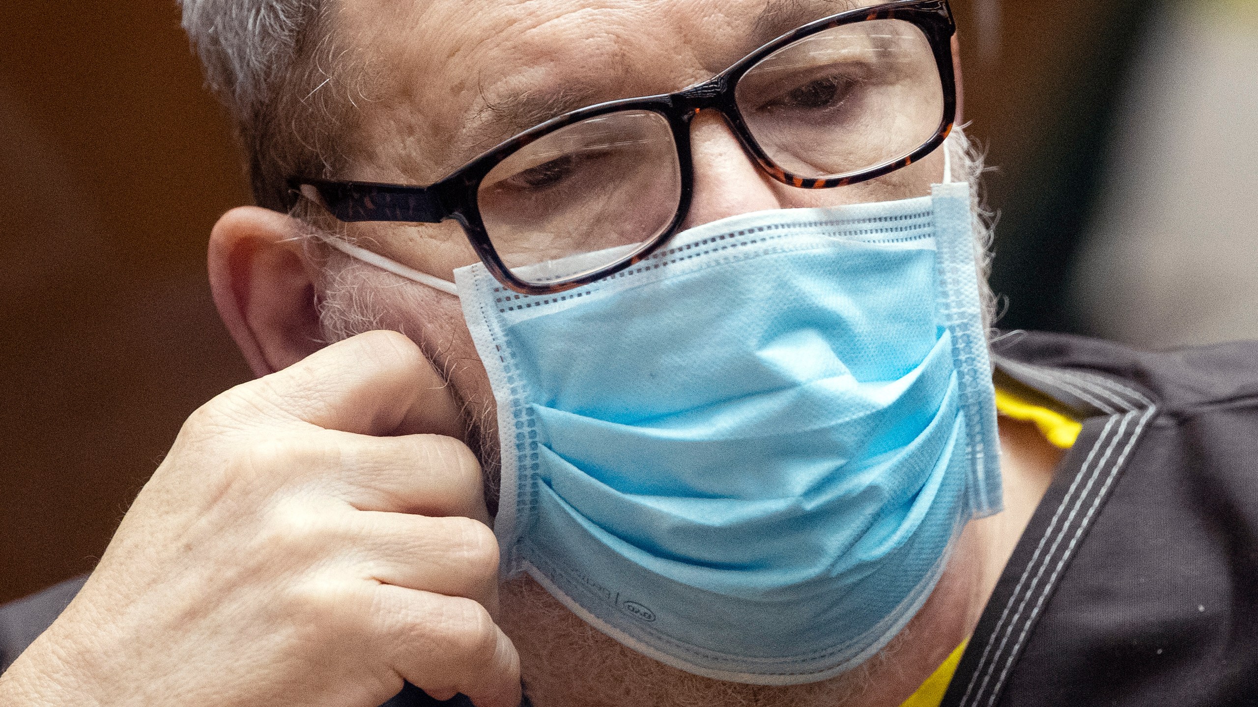 Harvey Weinstein, the 69-year-old convicted rapist and disgraced movie mogul, wears a face mask as he listens in court during a pre-trial hearing in Los Angeles, on July 29, 2021. (Etienne Laurent/Pool Photo via AP)