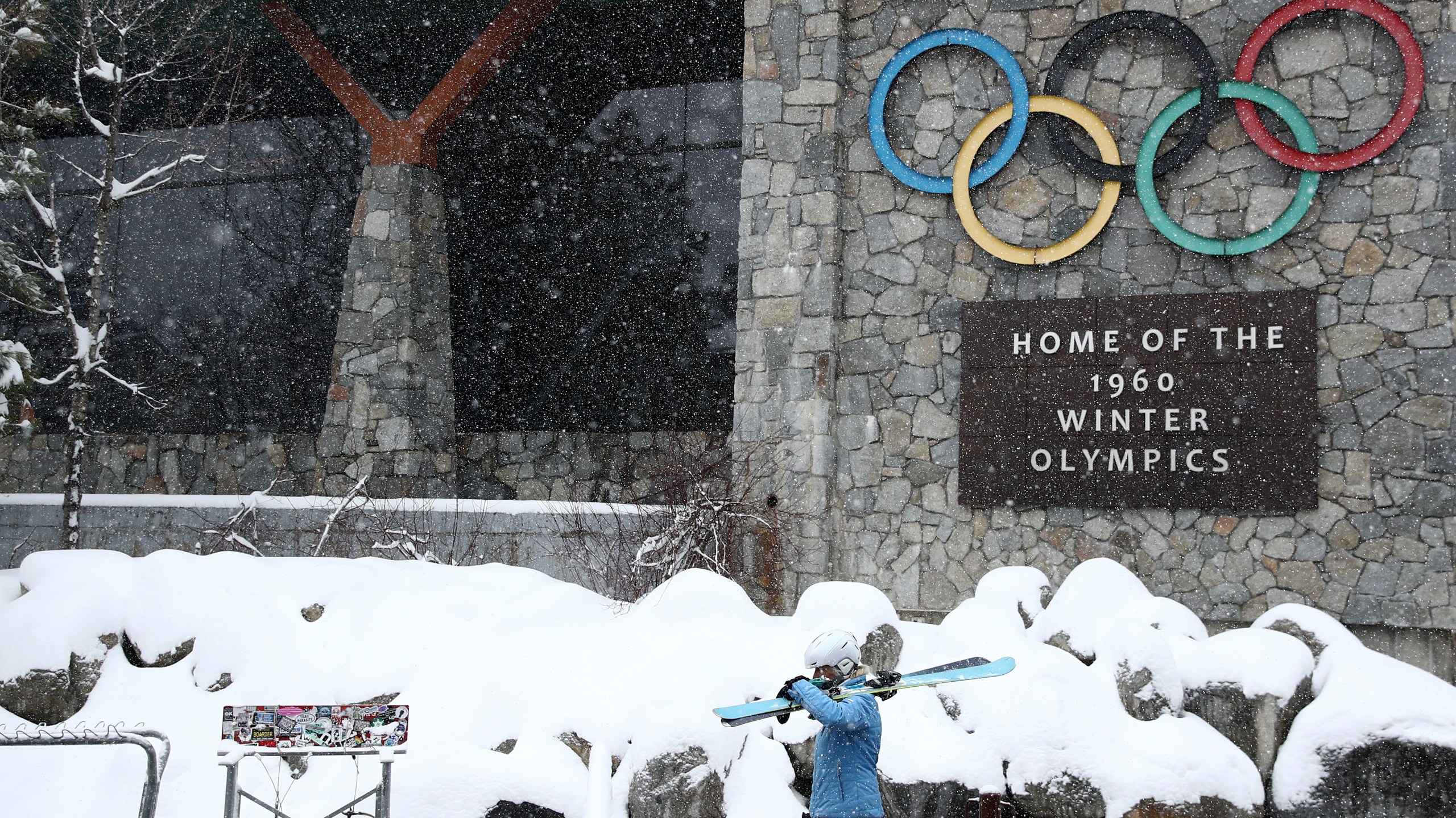 A skier leaves for the day at Squaw Valley Resort on March 14, 2020 in Olympic Valley. (Ezra Shaw/Getty Images North America)