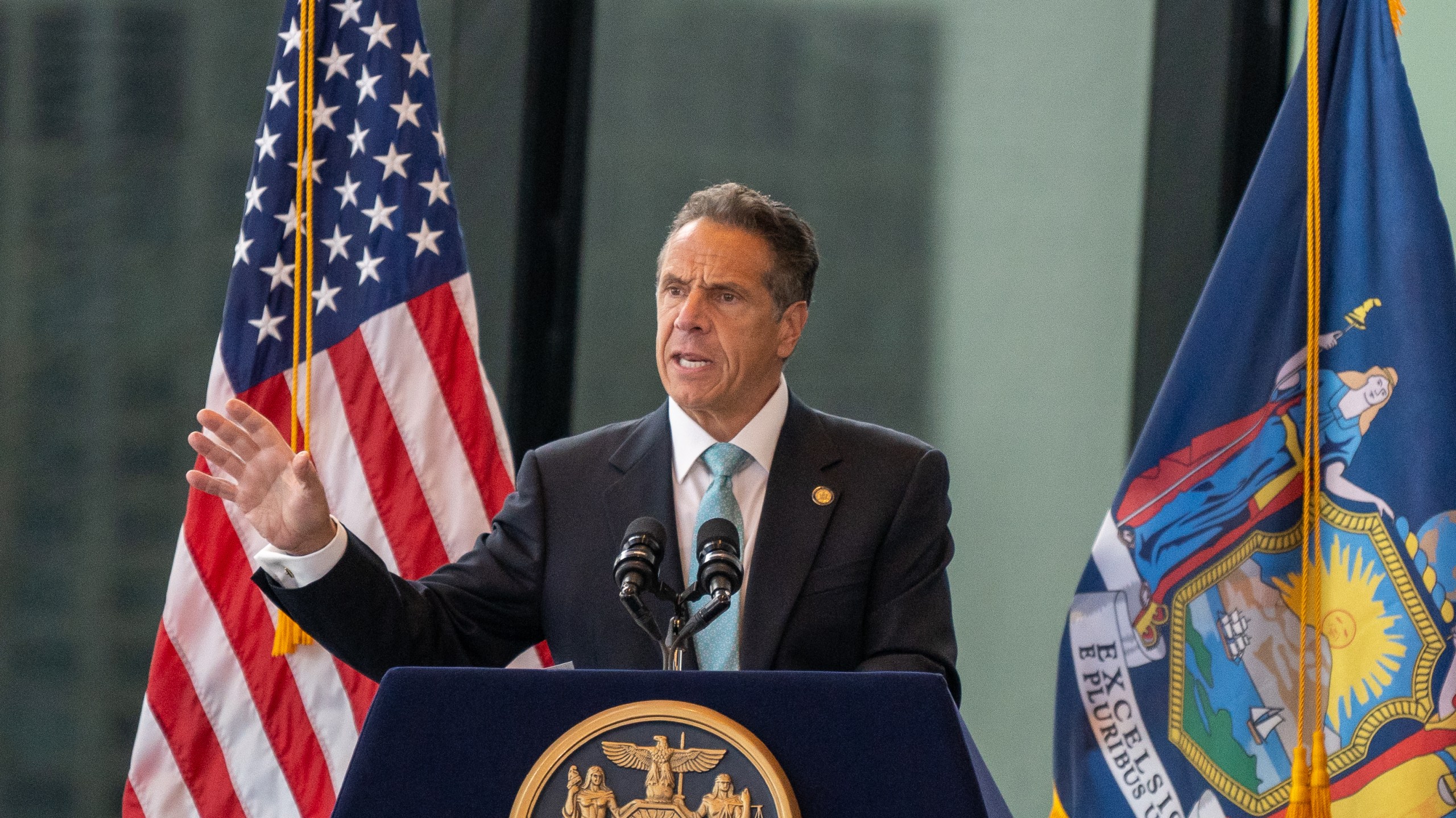 New York Gov. Andrew Cuomo speaks during a press conference at One World Trade Center on June 15, 2021 in New York City. (David Dee Delgado/Getty Images)