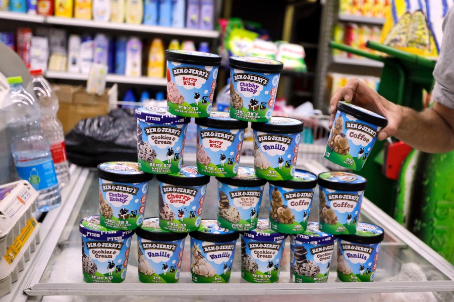 Ben & Jerry's ice cream is seen at a store in Jerusalem on July 20, 2021. (AHMAD GHARABLI/AFP via Getty Images)