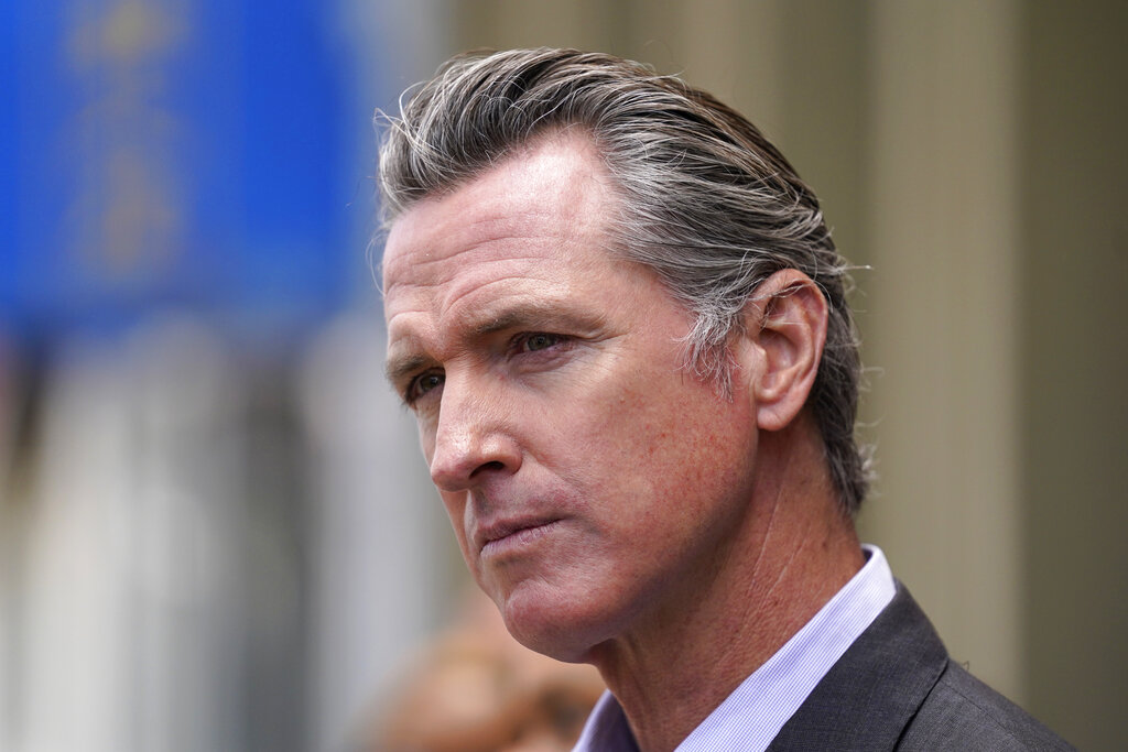 California Gov. Gavin Newsom listens to questions during a news conference in San Francisco on June 3, 2021. (Eric Risberg / Associated Press)