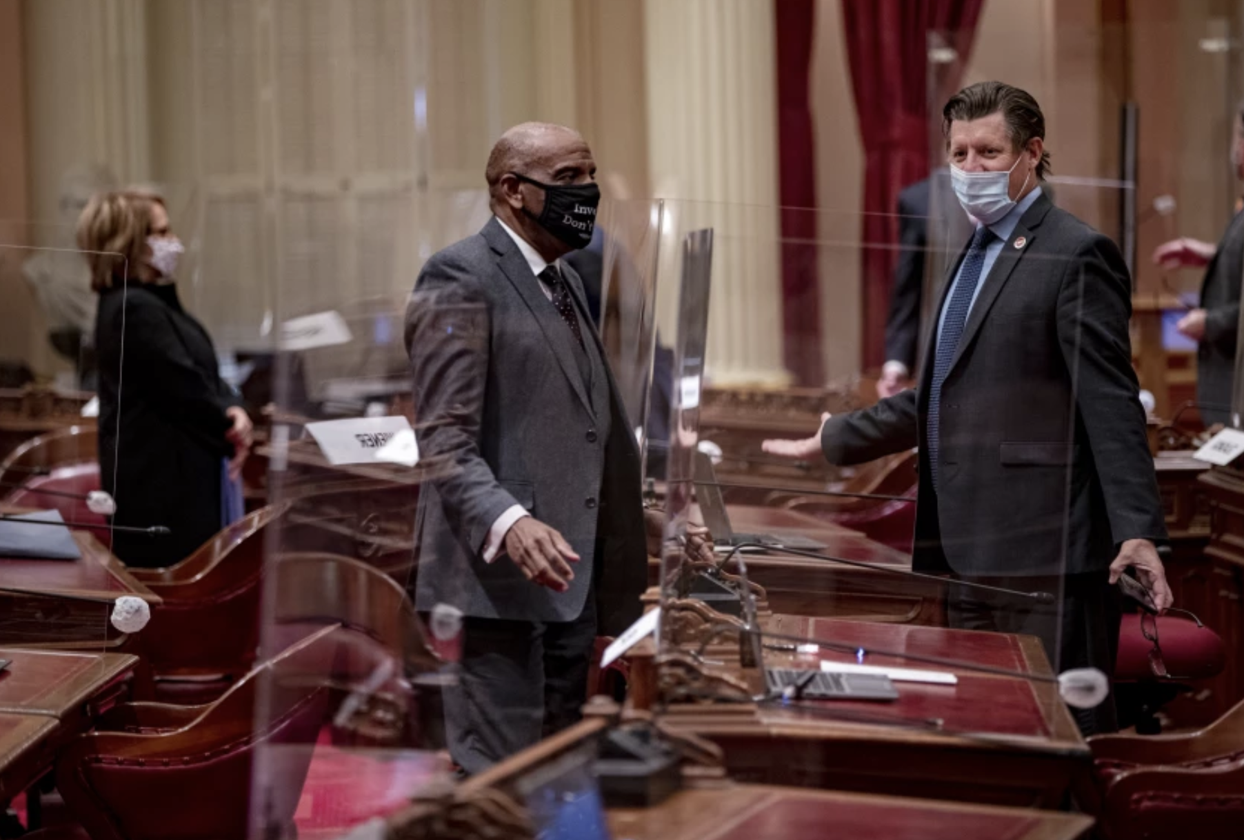 Sen. Brian Jones (D-Santee), right, and Sen. Shannon Grove (R-Bakersfield), left, are seen in an undated photo.(Gina Ferazzi / Los Angeles Times)