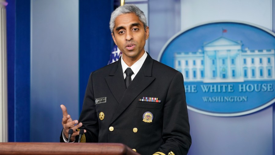 Surgeon General Dr. Vivek Murthy speaks during the daily briefing at the White House in Washington, Thursday, July 15, 2021. (AP Photo/Susan Walsh)