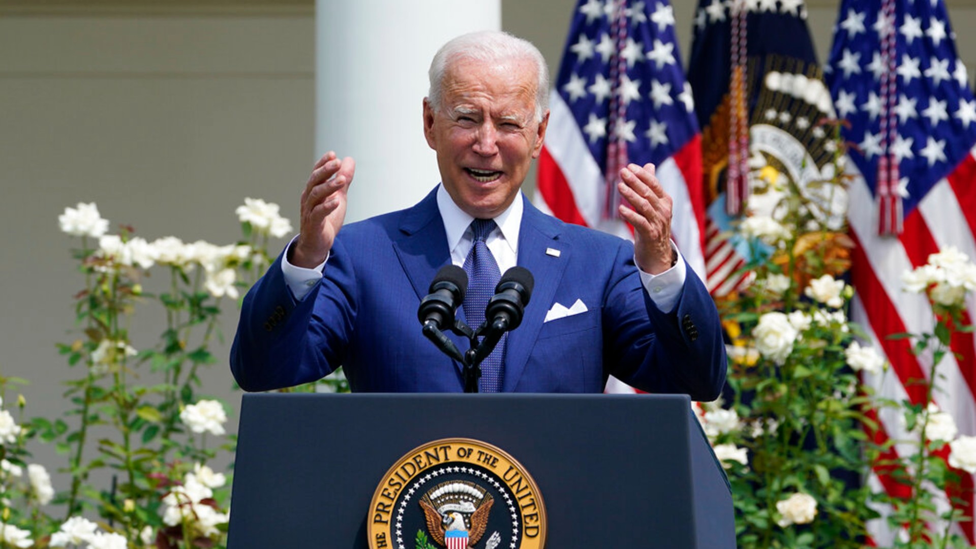 President Joe Biden speaks during an event in the Rose Garden of the White House in Washington, Monday, July 26, 2021, to highlight the bipartisan roots of the Americans with Disabilities Act and marking the law's 31st anniversary. (AP Photo/Susan Walsh)