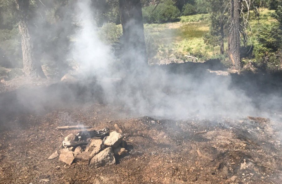 Illegal campfires, such as one that escaped a fire ring in the area south of Big Bear Lake on Tuesday, July 6, 2021 are a problem in the San Bernardino National Forest. (Photo by U.S. Forest Service)