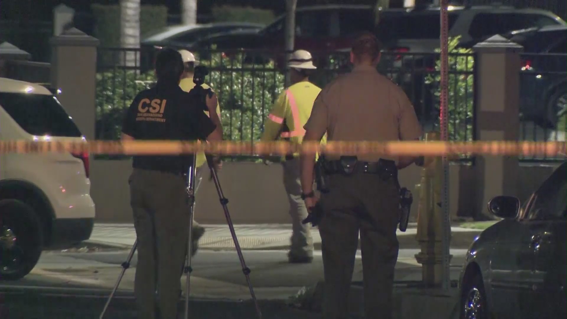 Authorities respond to the scene of an officer-involved-shooting in Colton on July 29, 2021. (KTLA)