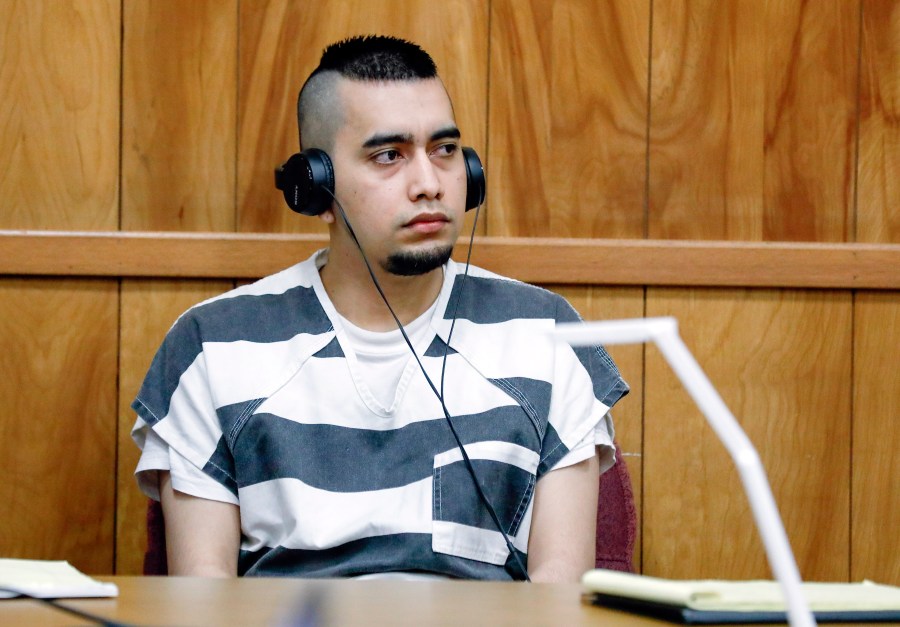 In this July 15, 2021, file photo, Cristhian Bahena Rivera appears during a hearing at the Poweshiek County Courthouse in Montezuma, Iowa. (Jim Slosiarek/The Gazette, Pool,Associated Press)