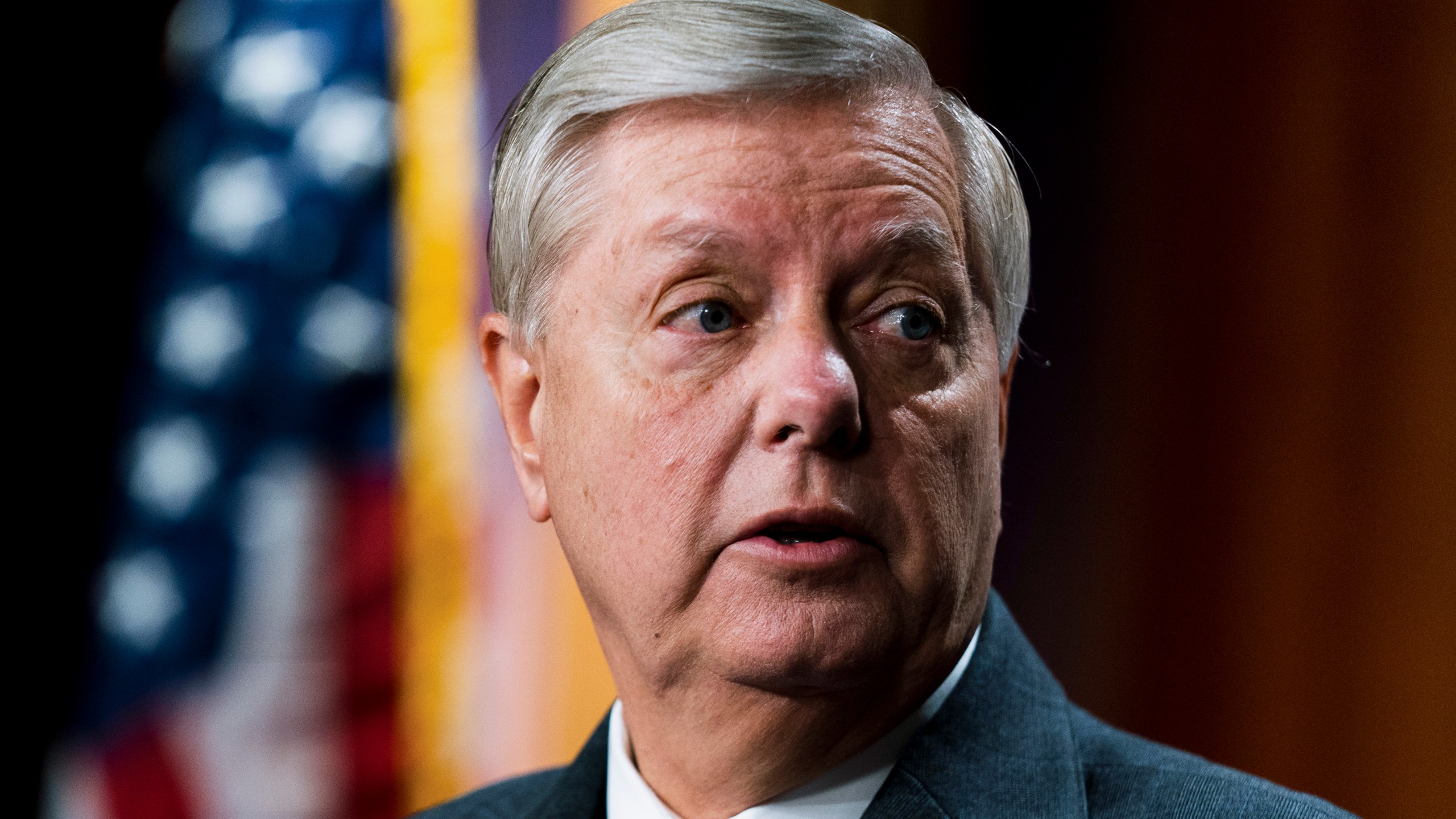 Sen. Lindsey Graham, R-S.C., speaks about the United States-Mexico border during a news conference at the Capitol in Washington, Friday, July 30, 2021. (AP Photo/Manuel Balce Ceneta)