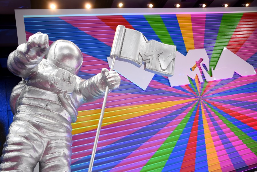 In this Aug. 20, 2018, file photo, an MTV statue appears on the red carpet at the MTV Video Music Awards at Radio City Music Hall in New York. MTV is marking its 40th anniversary with a relaunch of its iconic image of an astronaut on the moon, with an MTV flag planted nearby. On Sunday, Aug. 1, 2021 the video channel unveiled a large scale “Moon Person" during a ceremony at NASA's Kennedy Space Center in Cape Canaveral, Florida. (Photo by Evan Agostini/Invision/AP, File)