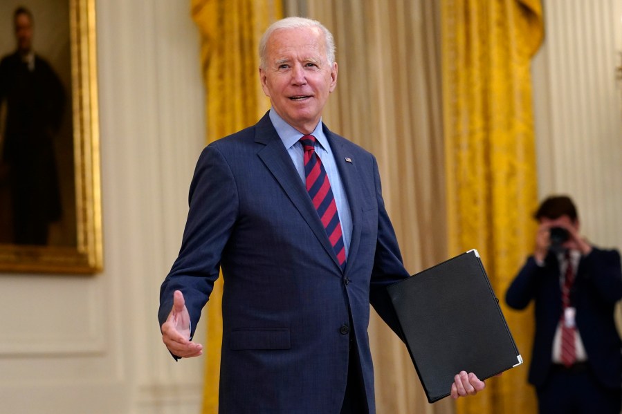 President Joe Biden answers a question from a reporter as he speaks about the coronavirus pandemic in the East Room of the White House on Aug. 3, 2021. (Susan Walsh/Associated Press)