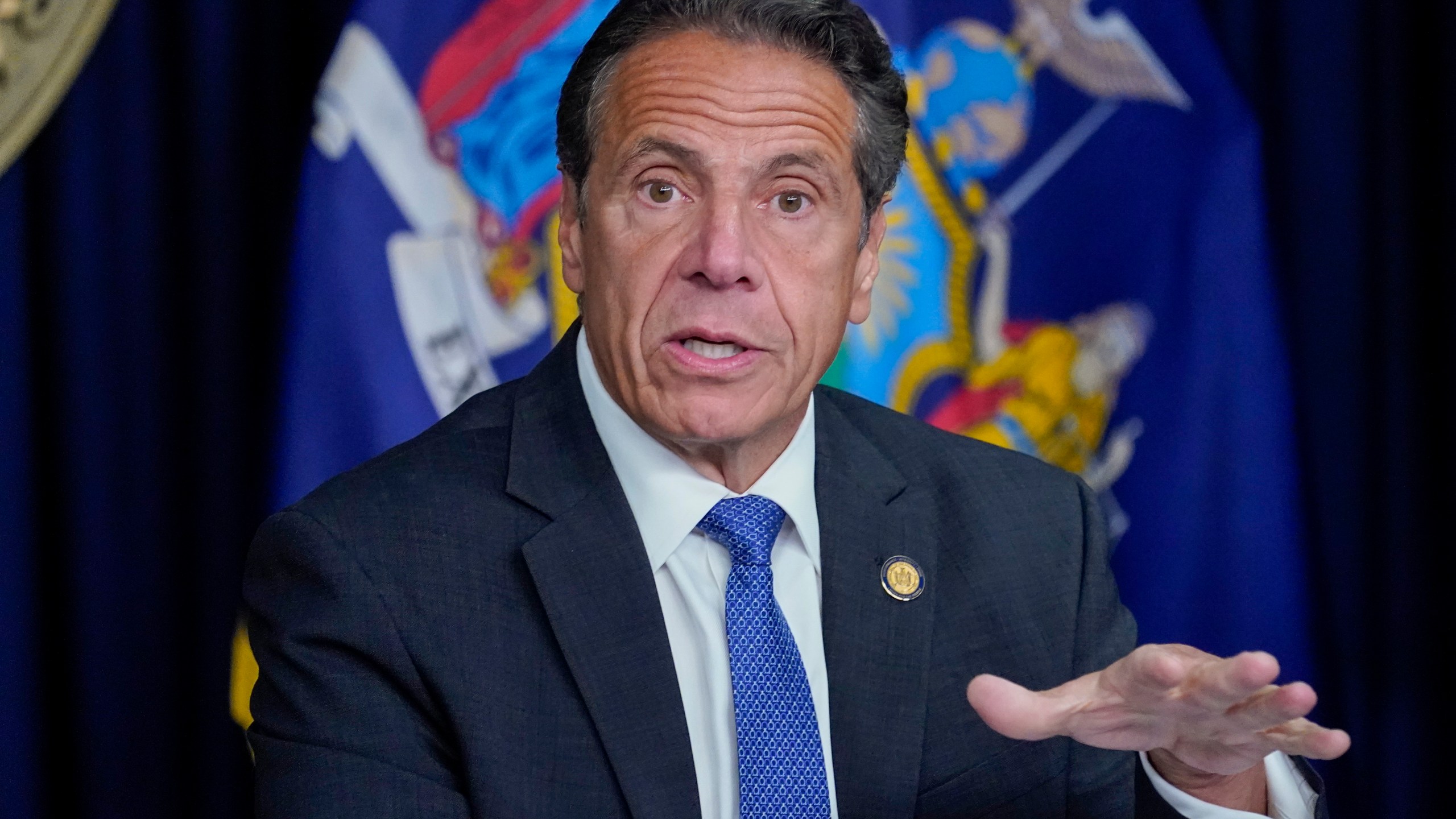 New York Gov. Andrew Cuomo speaks during a news conference in New York on June 23, 2021. (Mary Altaffer / Associated Press)