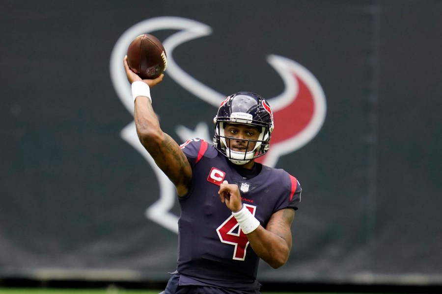 In this Dec. 27, 2020, file photo, Houston Texans quarterback Deshaun Watson throws a pass during an NFL football game against the Cincinnati Bengals in Houston. (AP Photo/Matt Patterson, File)