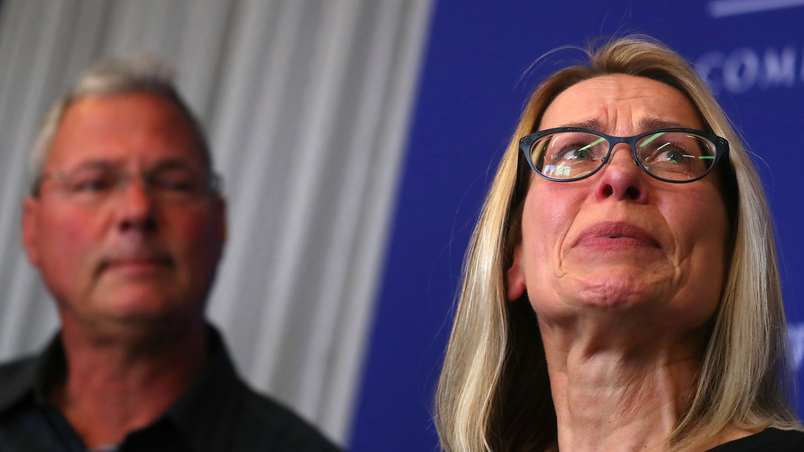 John Bauer, left, and his wife, Rose Bauer, speak to the media on June 20, 2019, in Oakland, Calif. (Aric Crabb/Bay Area News Group via AP)