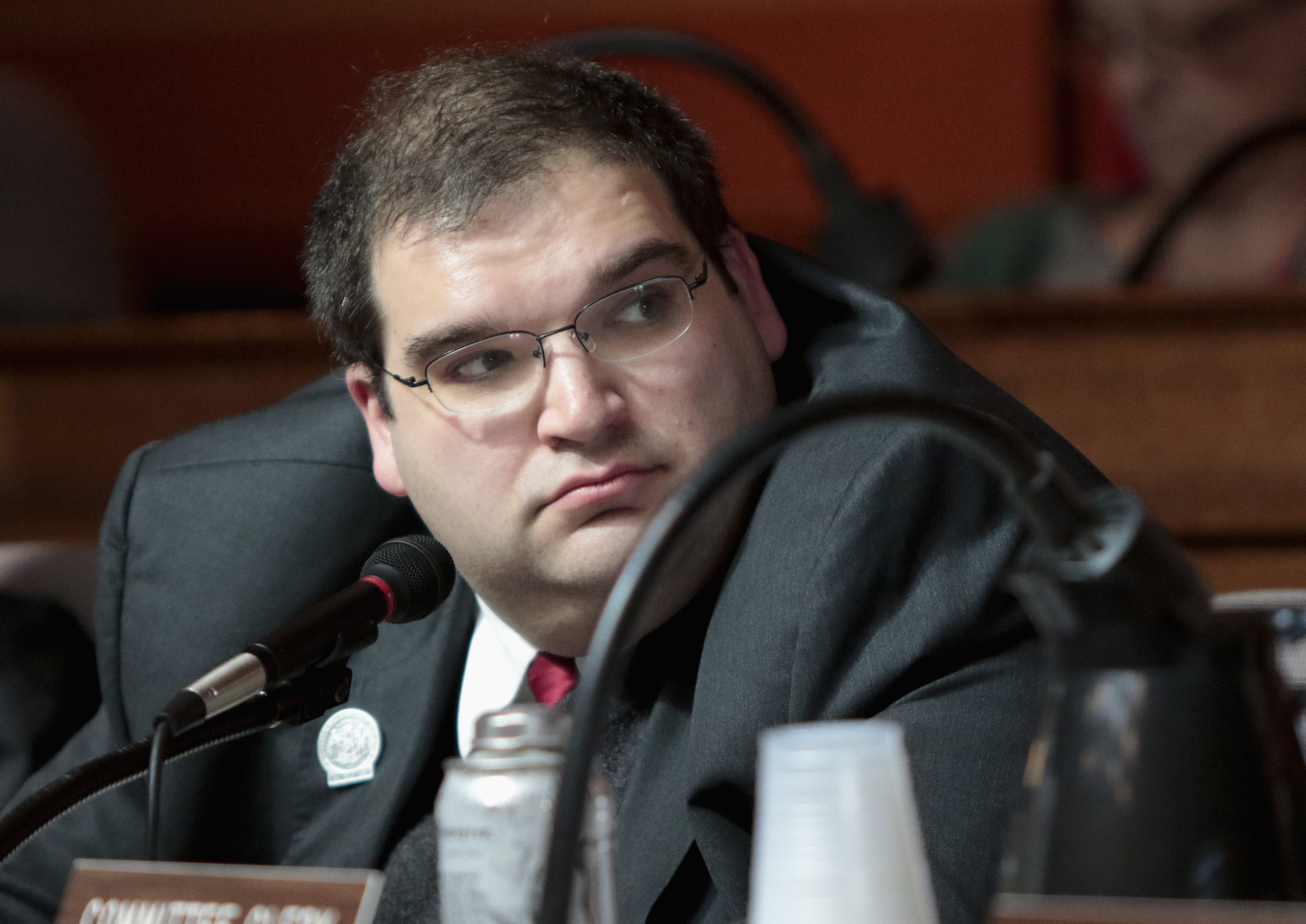 In this March 2, 2015, file photo shows Wisconsin Republican state Rep. Andre Jacques at a labor committee hearing at the State Capitol in Madison, Wis. Jacques, one of the Legislature's most conservative lawmakers and a vocal opponent of mask and vaccine mandates, tested positive for COVID-19 last week and was at the hospital on Monday, Aug. 16, 2021 with pneumonia. (Michael P. King/Wisconsin State Journal via AP, File)