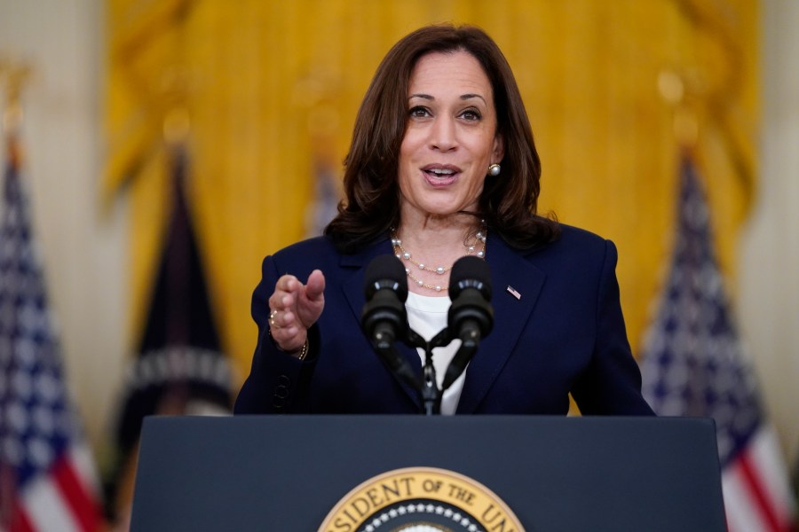 In this Aug. 10, 2021, file photo, Vice President Kamala Harris speaks from the East Room of the White House in Washington. (AP Photo/Evan Vucci, File)