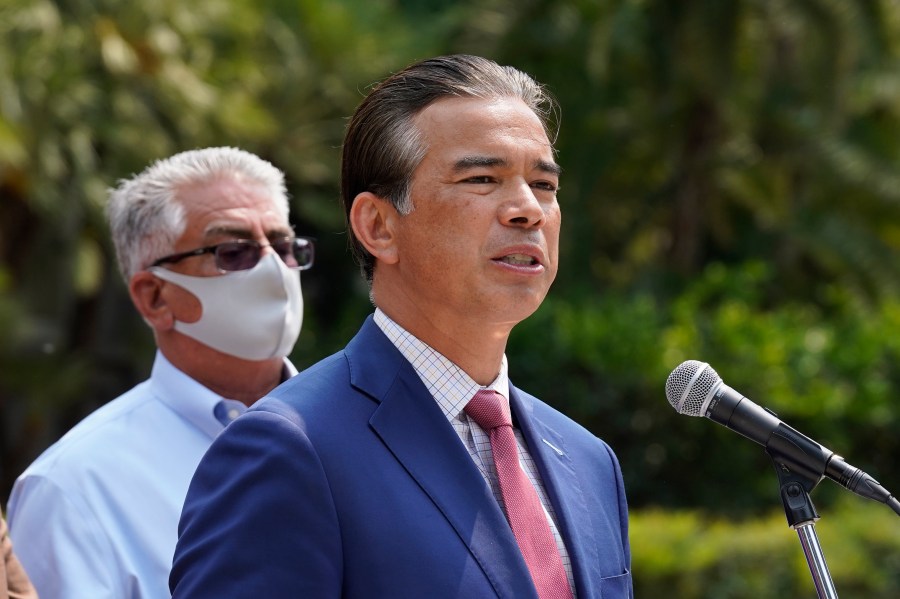 California Attorney General Rob Bonta speaks at a news conference in Sacramento, Calif., on Aug. 17, 2021. (AP Photo/Rich Pedroncelli)