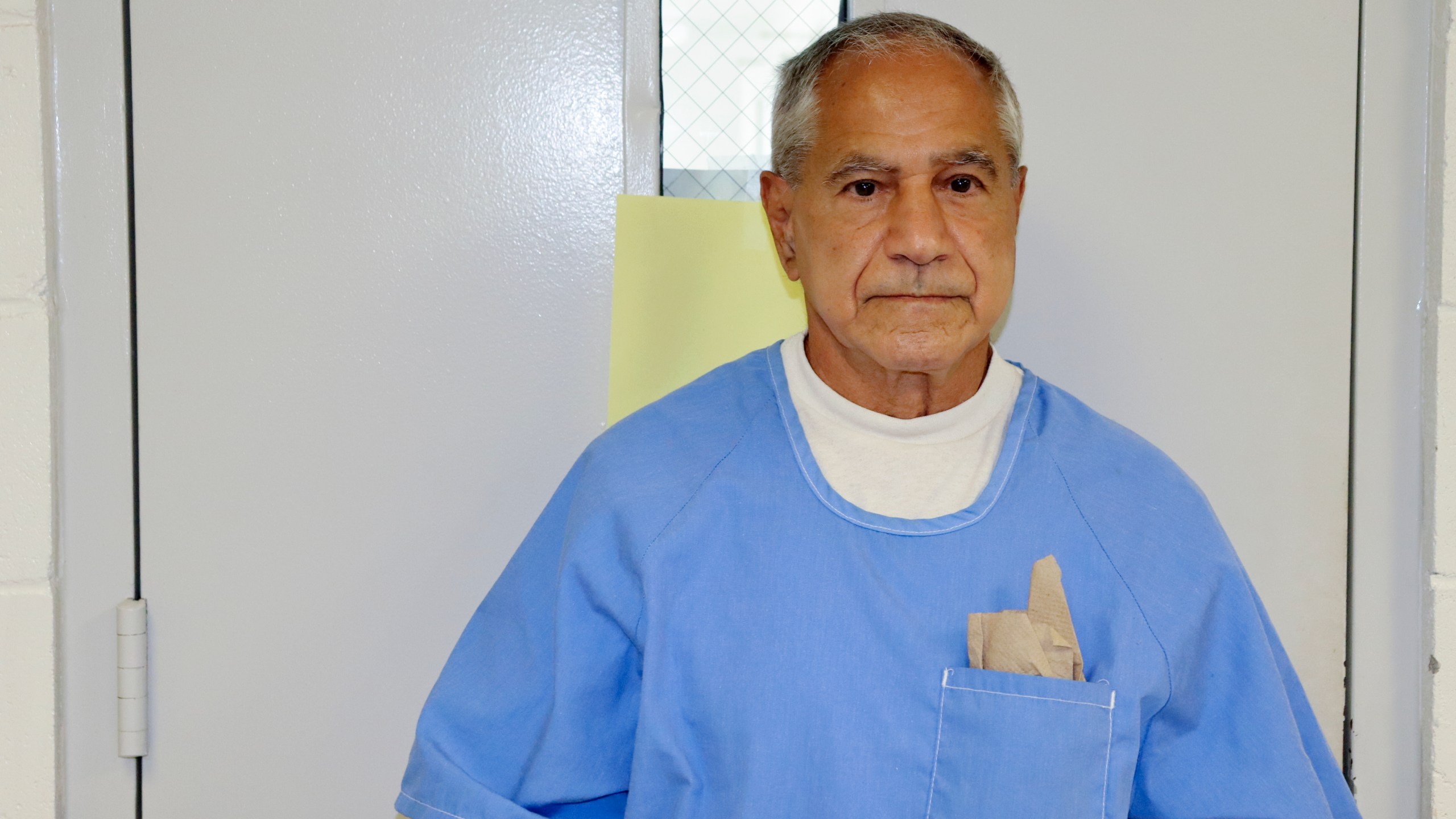 In this image provided by the California Department of Corrections and Rehabilitation, Sirhan Sirhan arrives for a parole hearing Friday, Aug. 27, 2021, in San Diego.(California Department of Corrections and Rehabilitation via AP)