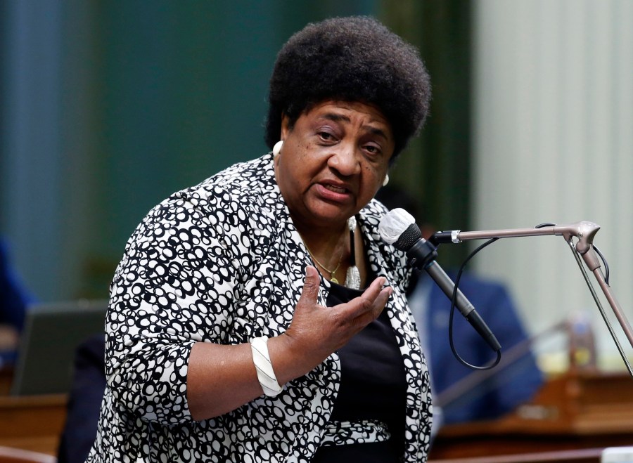 In this June 10, 2020, file photo, Assemblywoman Shirley Weber speaks at the Capitol in Sacramento, Calif. The state of California is spending $16 million on a four-week blitz using billboards, radio and digital ads to educate people about how to vote in the recall election that could remove Democratic Gov. Gavin Newsom from office. Weber, a Democrat and now California's Secretary of State, says she hopes to see 100% participation in the recall. (AP Photo/Rich Pedroncelli, File)