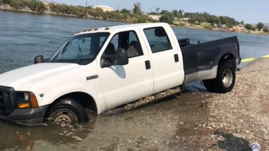 A man was arrested after driving his car into the Colorado River after fleeing from deputies during a traffic stop in Needles on Aug. 16, 2021. (San Bernardino County Sheriff's Department)