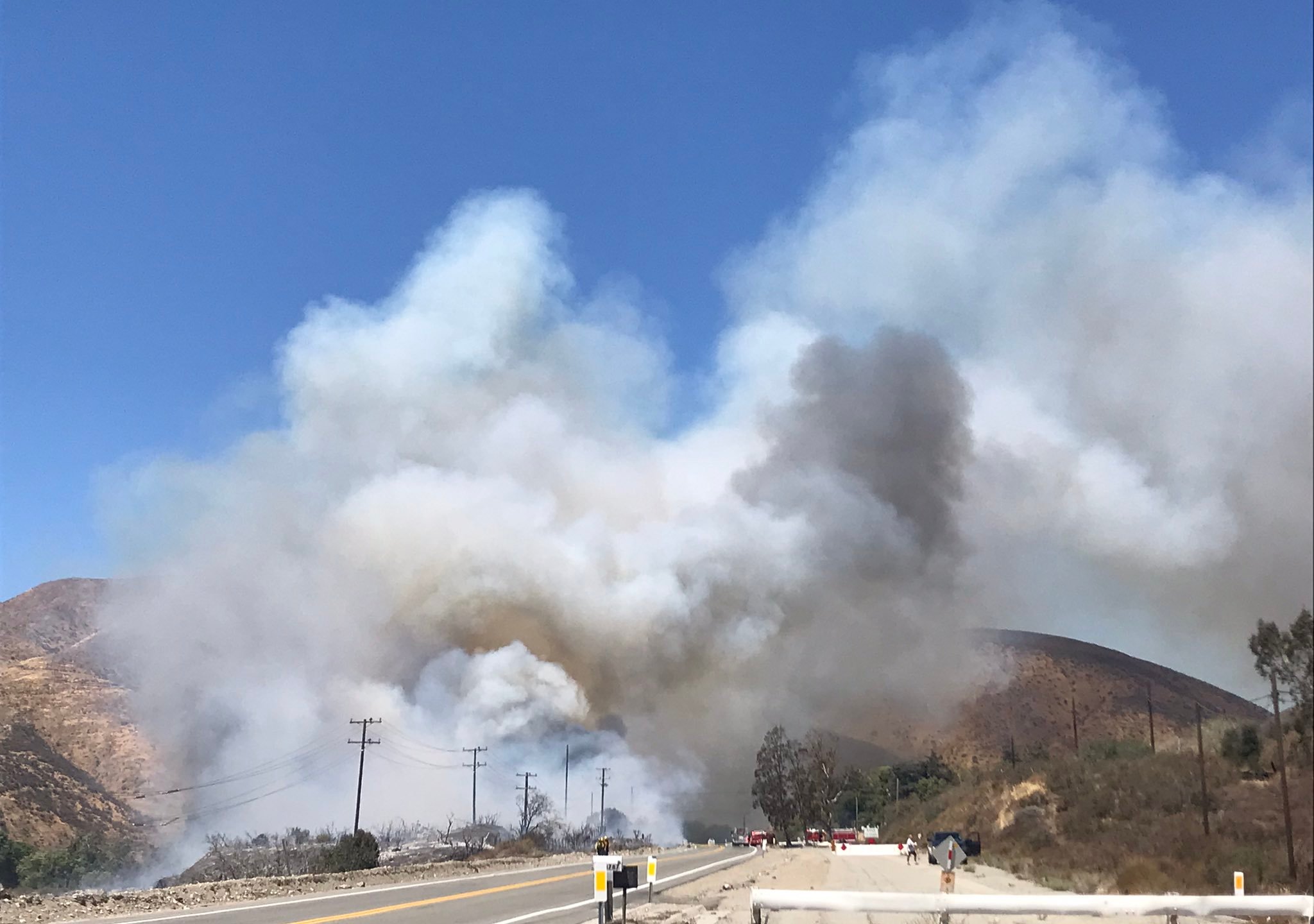 The Roadside Fire burns in the San Bernardino National Forest on Aug. 28, 2021. (San Bernardino National Forest/Twitter)