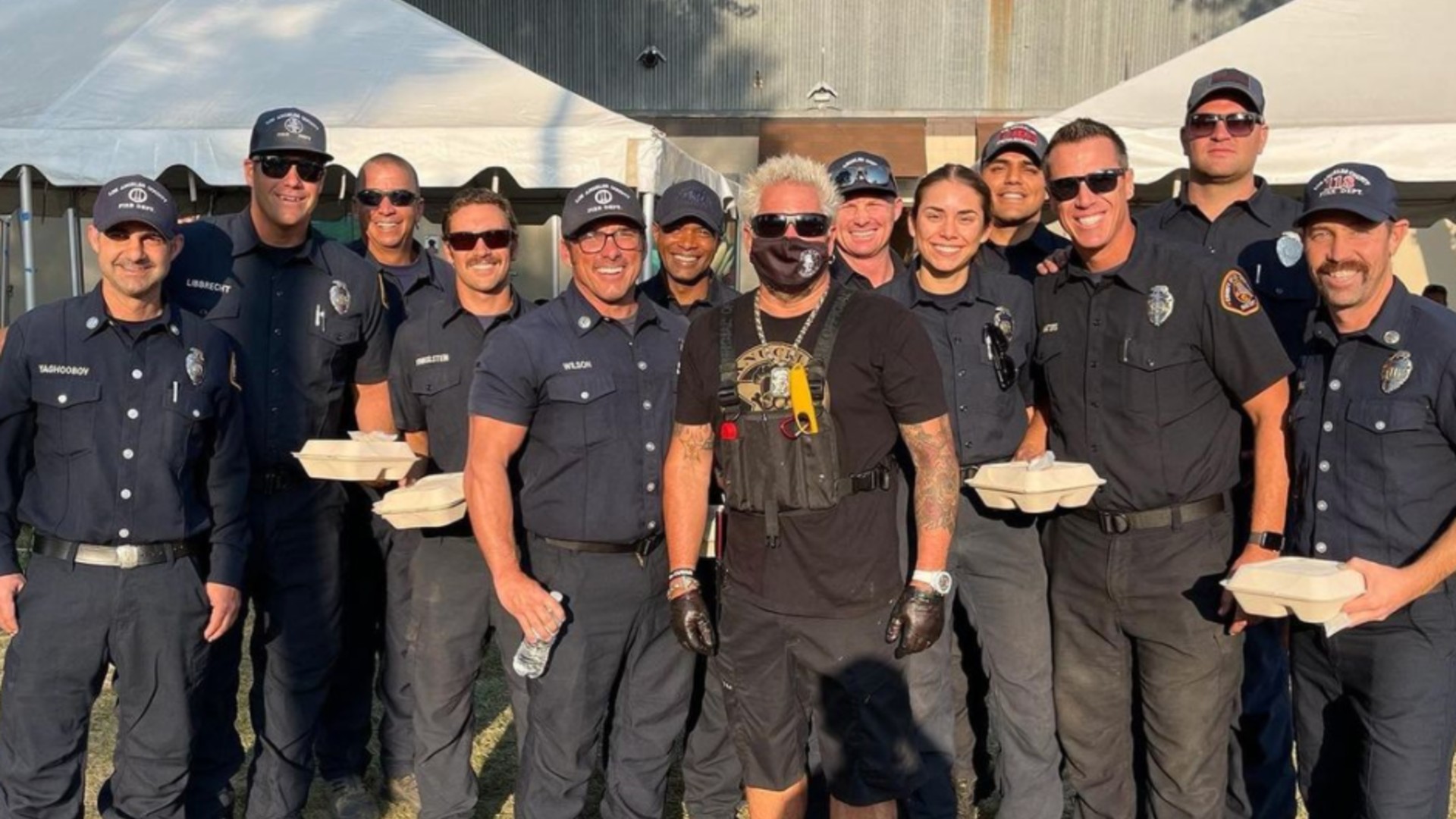 The Los Angeles County Fire Department posted this photo of Guy Fieri with the agency's personnel on Aug. 25, 2021.